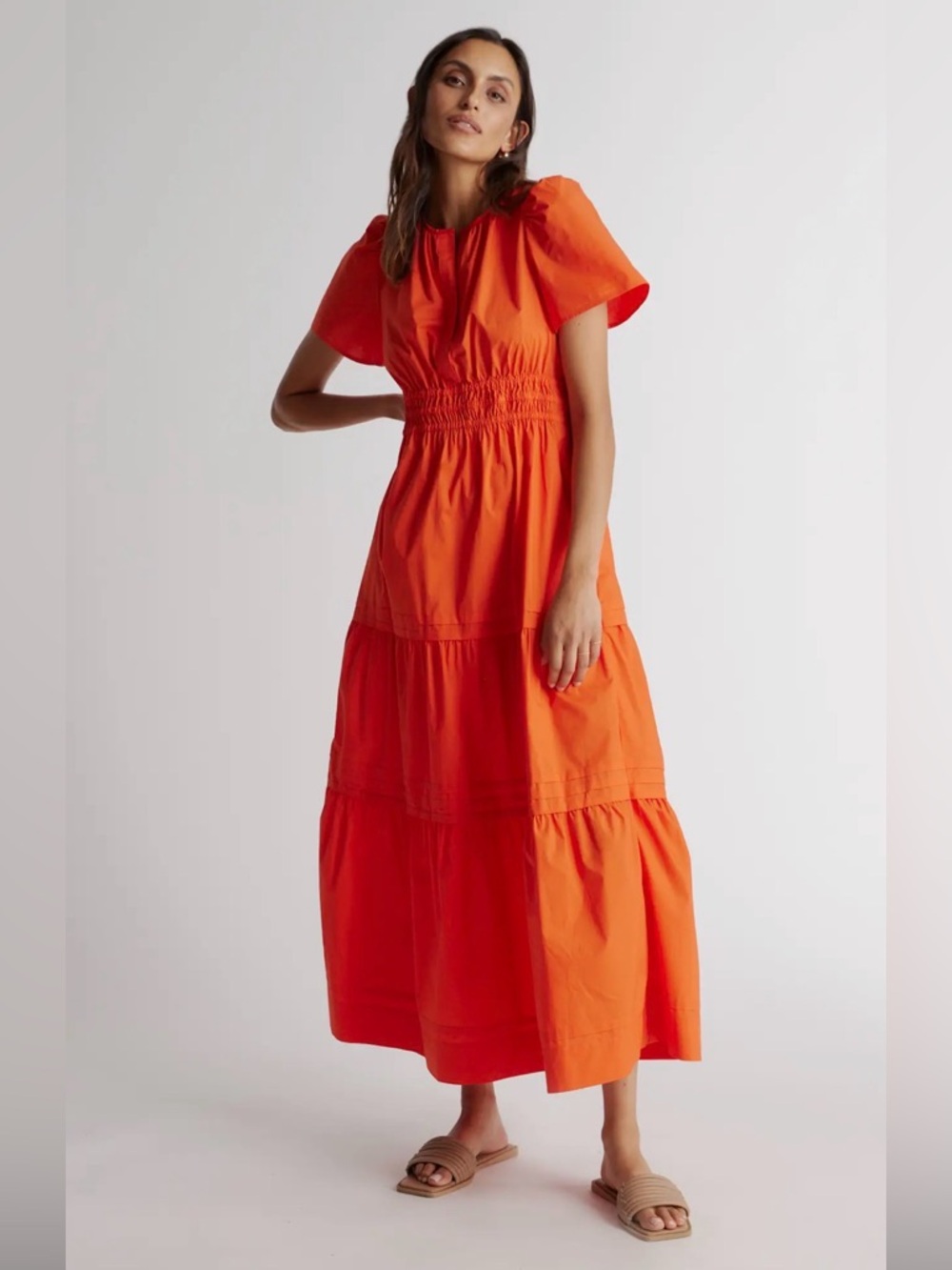 Quince - 100% Organic Cotton Poplin Tiered Maxi Dress - Size Small
